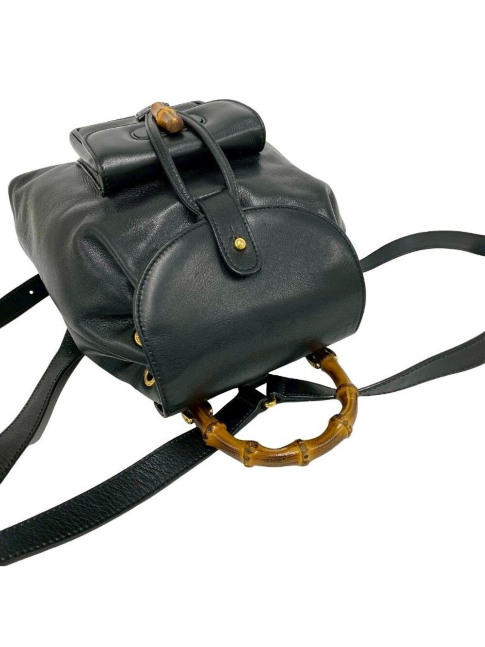 Gucci Vintage Bamboo Leather Backpack Black - Picture 4 of 10